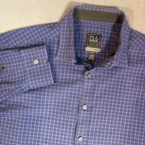 Jos A Bank Travel Tech Traveler Mens Large Plaid Blue Button Down Long Sleeve